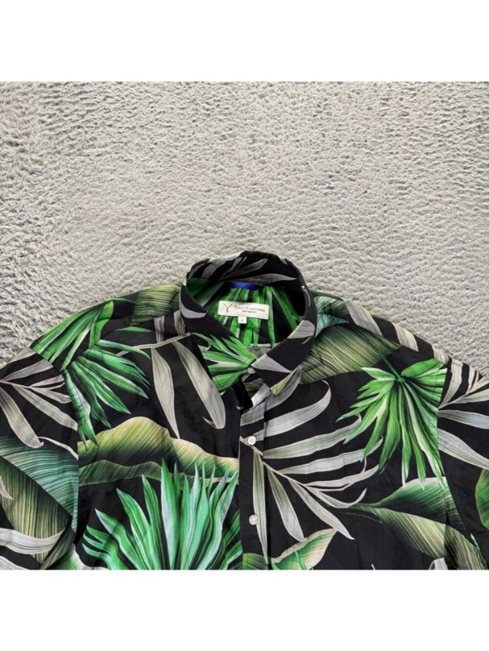 Teddy Stratford Shirt Mens Size 6 XXL Floral Green Short Sleeve Zip Fit - Picture 2 of 10